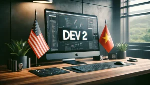 DALL·E 2024-01-06 11.01.10 - A close-up image of a sleek and modern workspace, tailored for a multimedia content creator. The focus is on a computer monitor displaying the text 'D vmixgpt dev 2